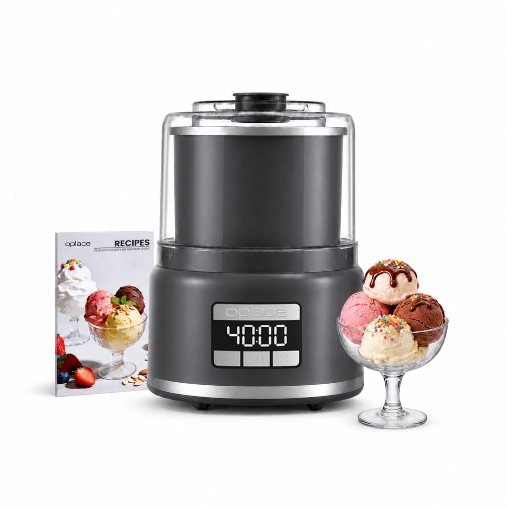 2.1 Qt Countertop Ice Cream Maker – Make Gelato, Sorbet & Frozen Yogurt in as Little as 20–30 Minutes, Fast Cooling, Visible Feeding Port, Easy 3-Button Control (Gray)