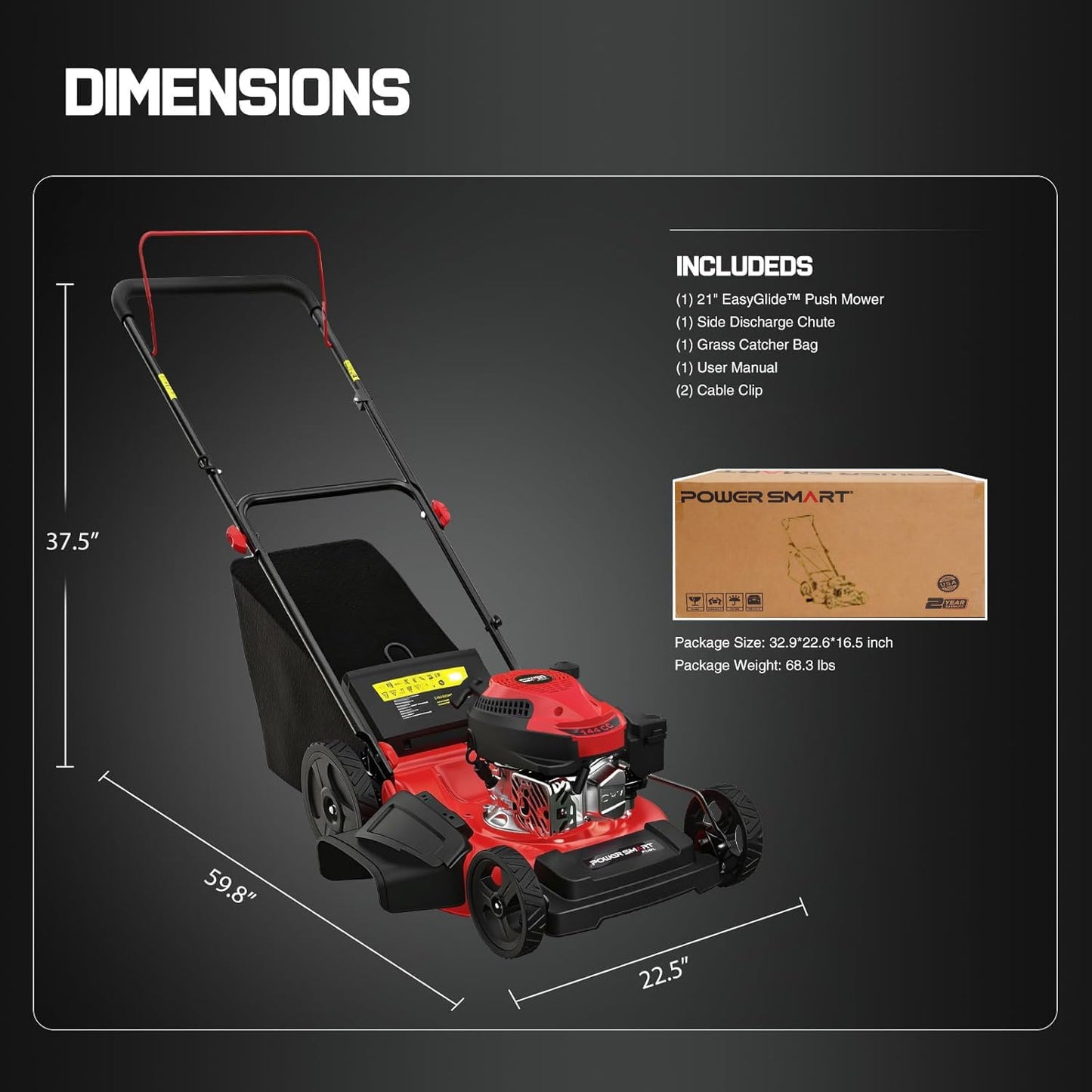 EasyGlide 21-Inch Gas Lawn Mower, 144cc 4-Stroke OHV Engine, Push Walk-Behind, 3-in-1 Mulch/Bag/Side Discharge, Steel Deck, 6 Height Adjustment