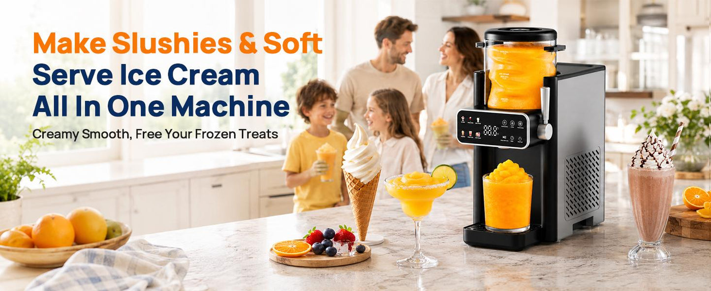 Slushie Machine for Home No Ice Needed Frozen Drink Maker with 6 Preset Modes for Ice Cream, Frappés, Milk Shake, Slushy Machine with LED Display Ideal for Family Gathering, Black, 1 Pack+6 Modes