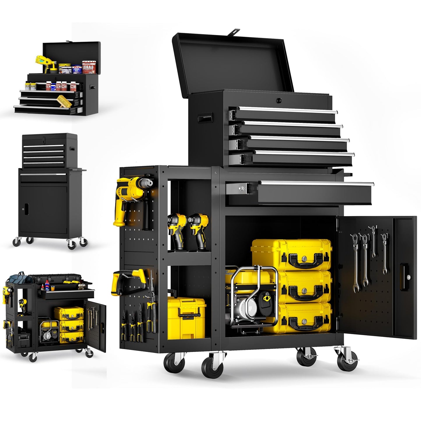 5-Drawers Rolling Tool Chest, Assembled Tool Box with Auto LocSystem & Lockable Wheels & Sliding Drawers & Detachable Top, Tool StoraCabinet
