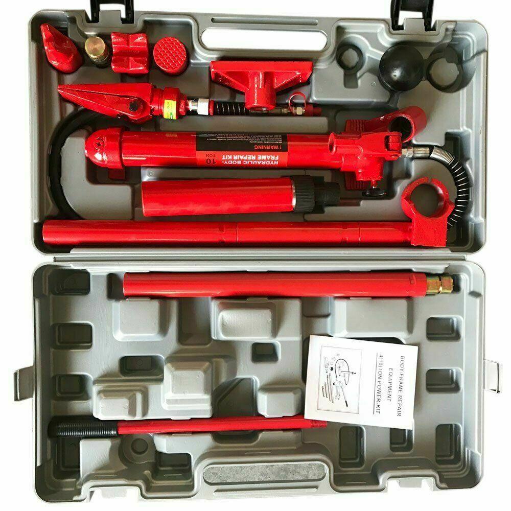 10 Ton Hydraulic Power Car Van Jack Body Frame Repair Kit Auto Car Tool with Box
