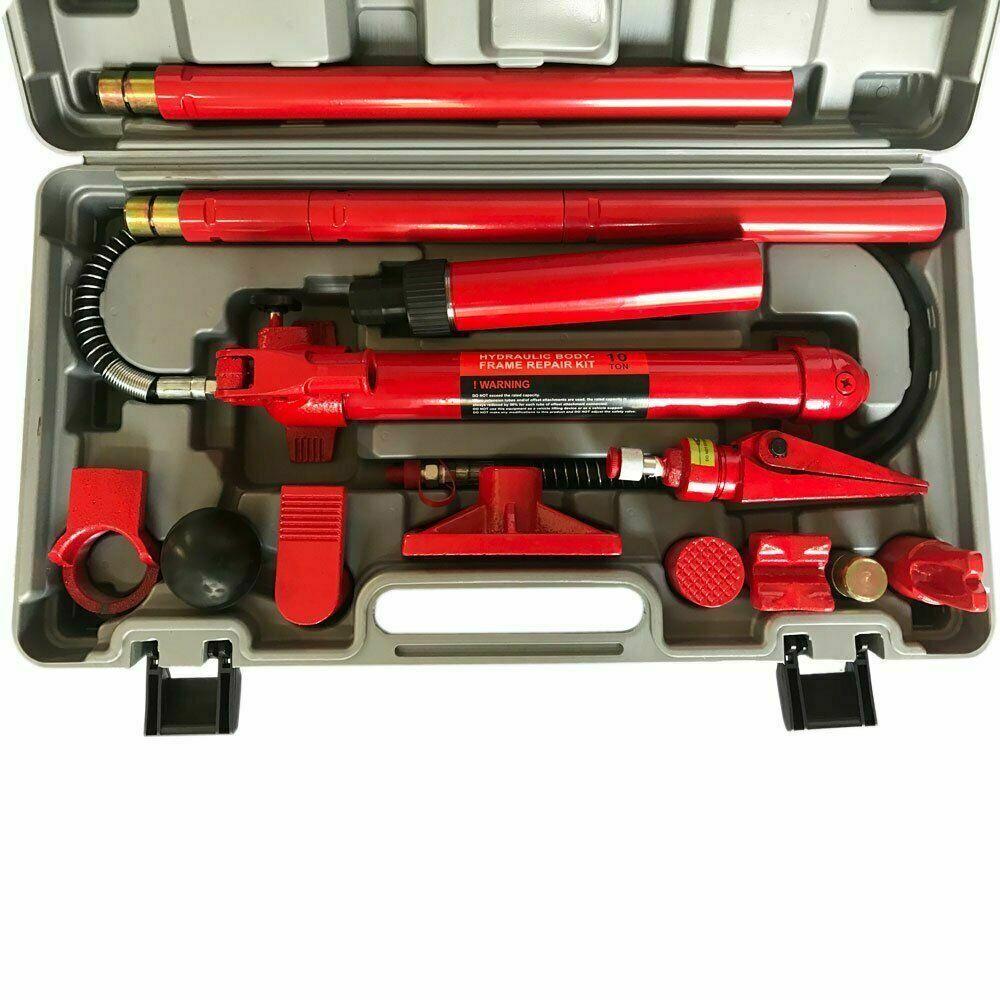 10 Ton Hydraulic Power Car Van Jack Body Frame Repair Kit Auto Car Tool with Box