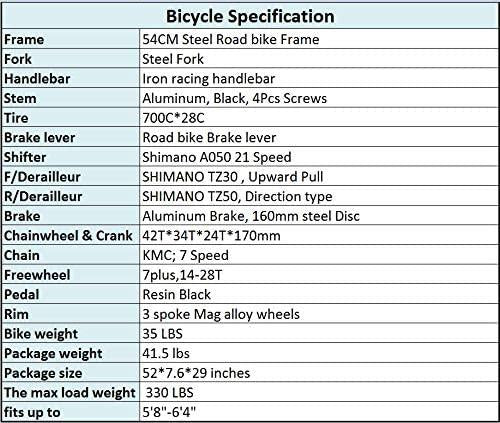 Road Bike 700C Wheels 21 Speed Disc Brake Bicycle 54cm/Medium Frame Size