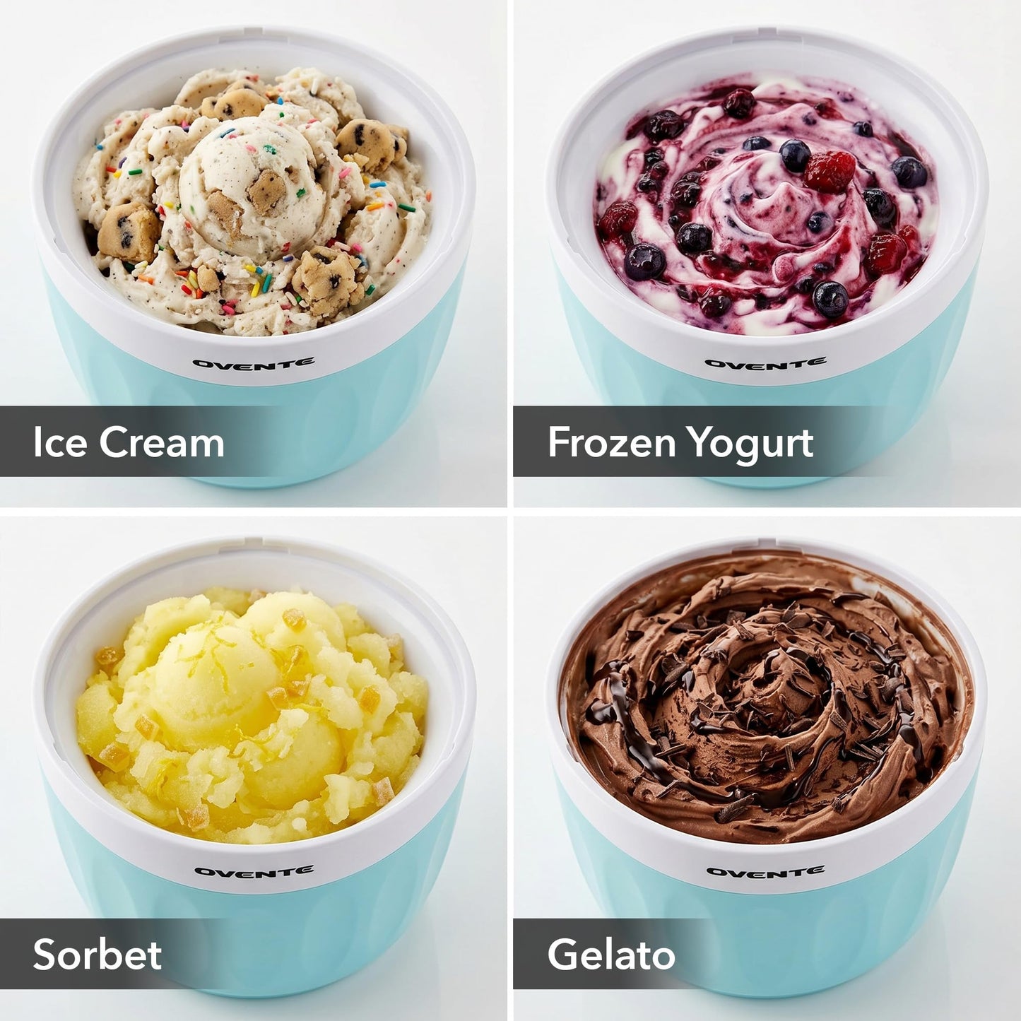 Electric Ice Cream Maker with Easy-Lock Lid, 1QT Freezer Bowl for Healthy & Homemade Frozen Yogurt, Sorbet and Gelato, Mini Kitchen Appliance Ideal for Summer Desserts for Kids, Blue ICM110BL
