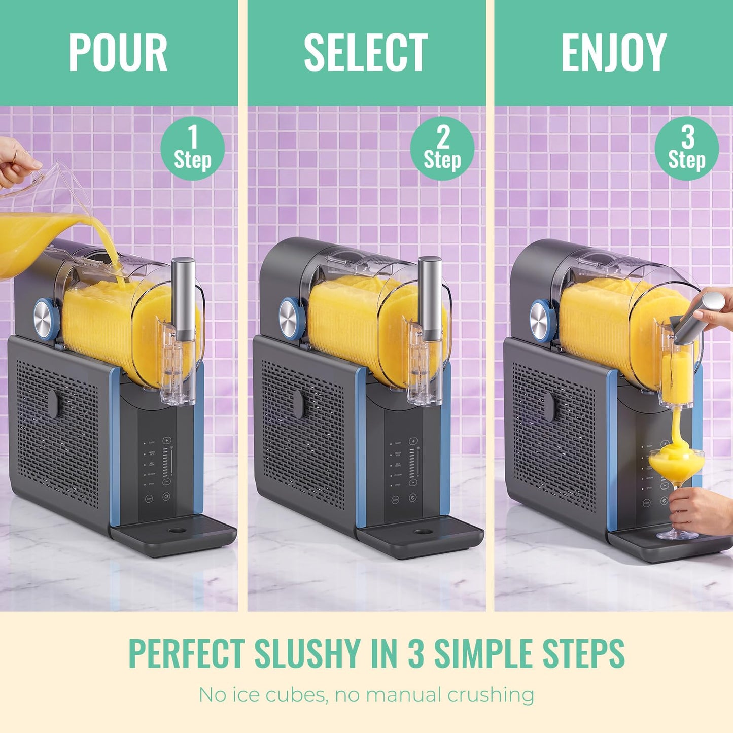 Slushie Machine for Home, 66oz Smart Frozen Drink Maker, 5 Programs & Clean Mode, No-Ice-Needed Slushy Maker for Margaritas, Smoothies, Milkshakes, Cocktails, and Soft Serve Ice Cream (Blue)