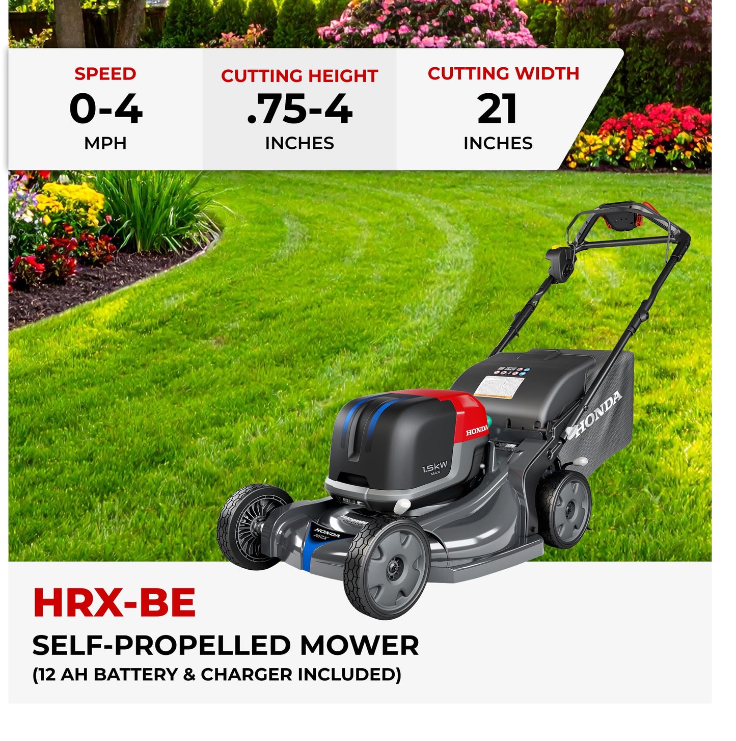 HRX-BE 21-Inch Walk Behind 12 AH Battery Powered Lawn Mower with 2 Battery Bays, Variable Speed Self Propelled Lawn Mower with 2.2 Bushel Capacity, Easy-Off Grass Bag (HRX217YXBEXA6)