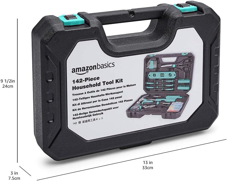 142-Piece Household Tool Kit for Home Repair, Hand Tools with StoraCase, 13.39 x 9.25 x 2.95 inch, Turquoise