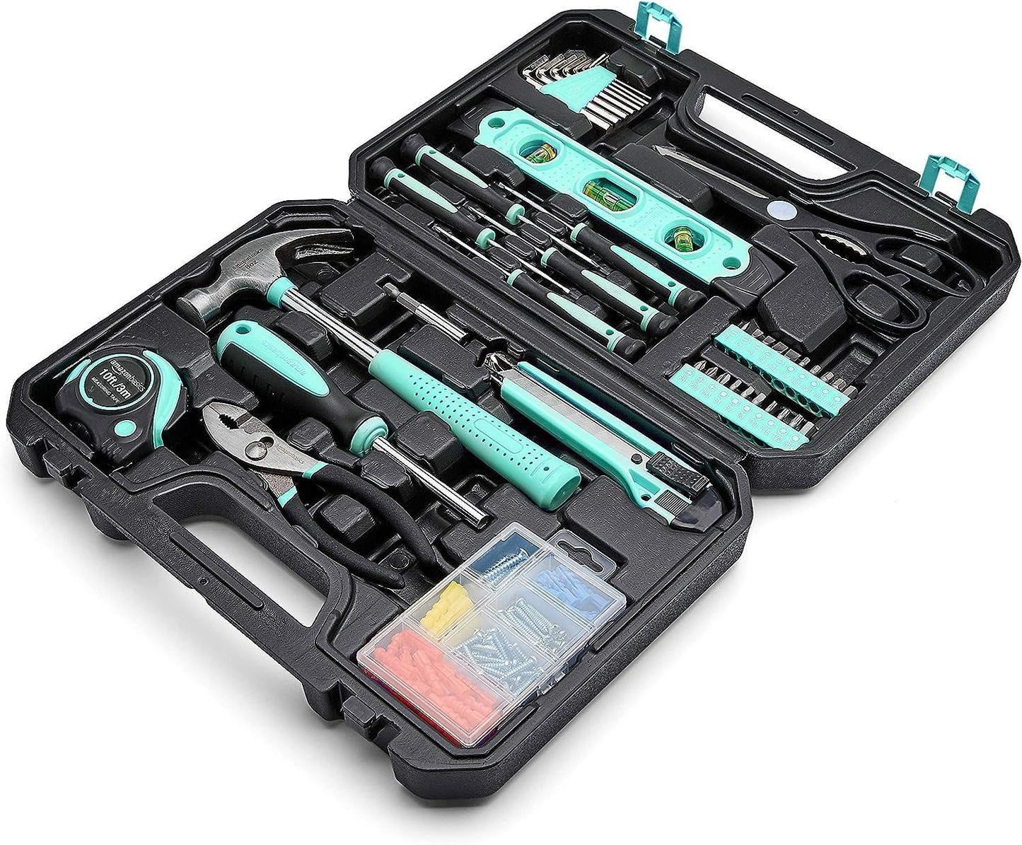142-Piece Household Tool Kit for Home Repair, Hand Tools with StoraCase, 13.39 x 9.25 x 2.95 inch, Turquoise