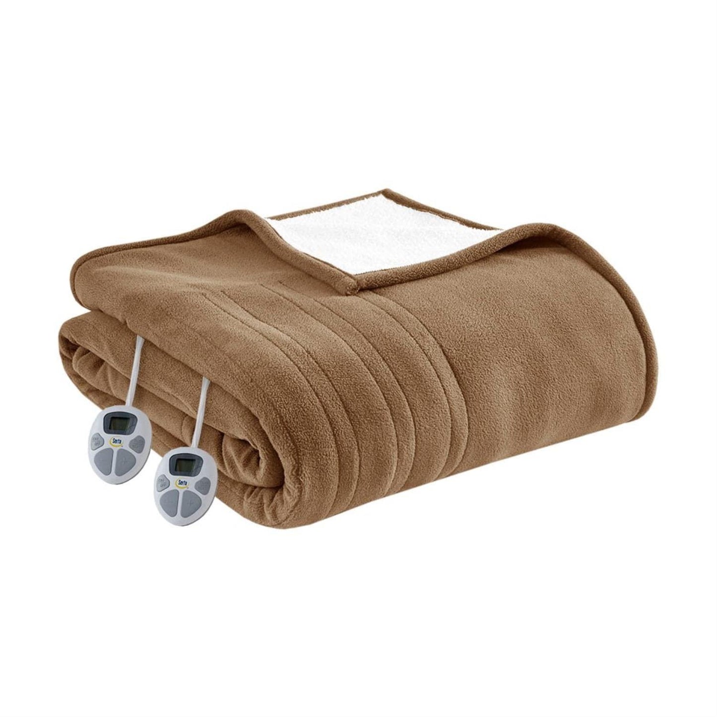Gracie Mills Polyester Fleece to Sherpa Heated Blanket with Brown Finish ST54-0134