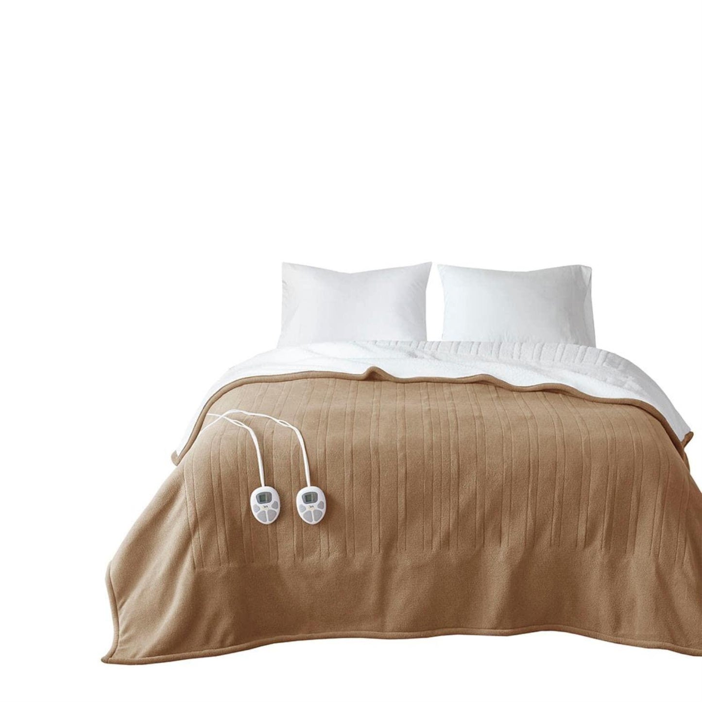 Gracie Mills Polyester Fleece to Sherpa Heated Blanket with Brown Finish ST54-0135