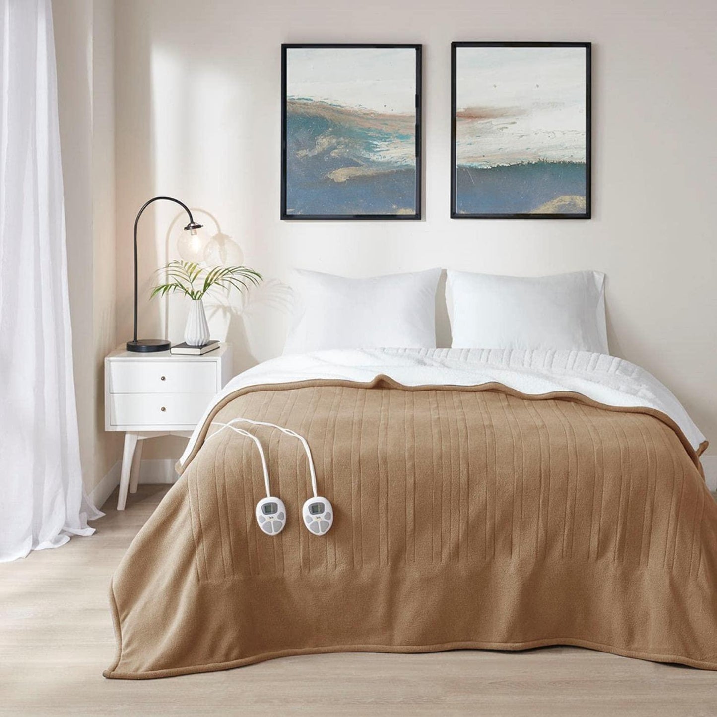 Gracie Mills Polyester Fleece to Sherpa Heated Blanket with Brown Finish ST54-0135