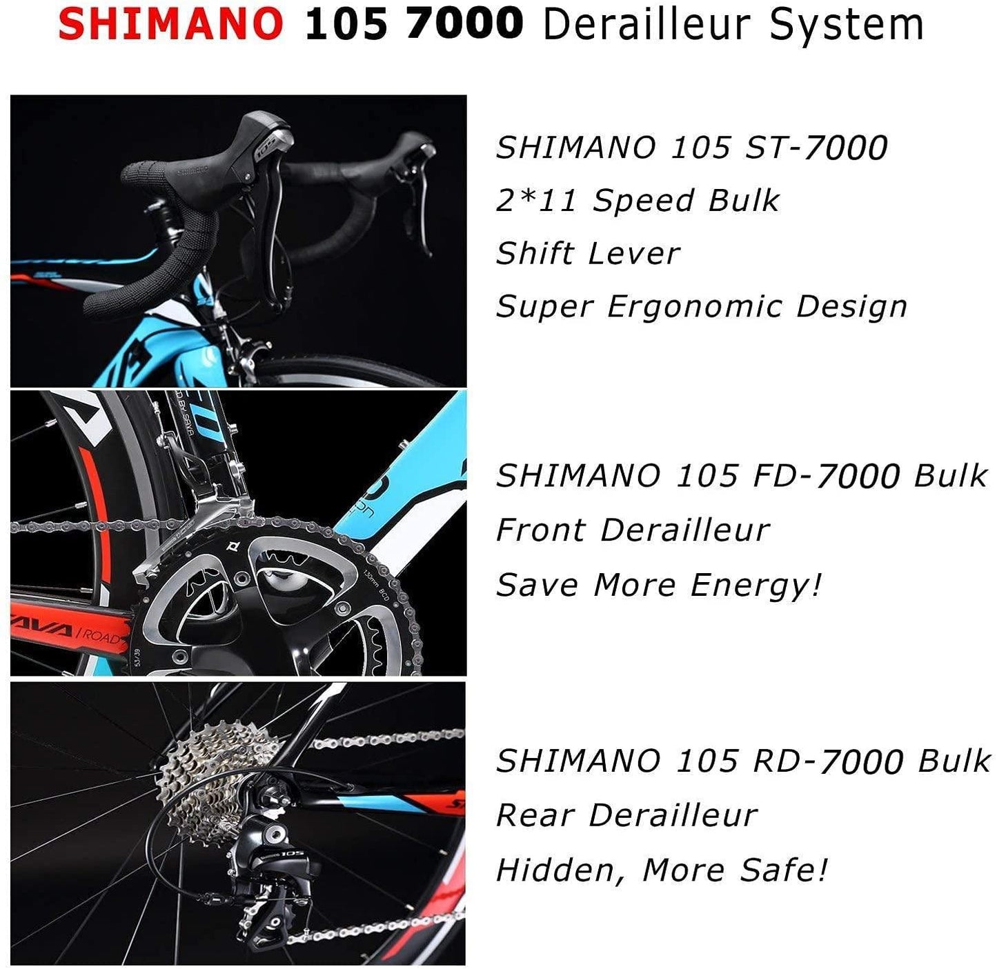 SAVADECK Carbon Road Bike, Windwar5.0 Carbon Fiber Frame 700C Racing Bicycle with 105 22 Speed Groupset Ultra-Light Bicycle