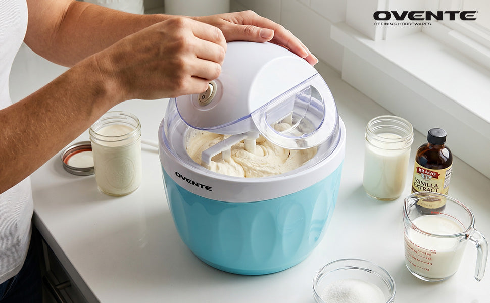 Electric Ice Cream Maker with Easy-Lock Lid, 1QT Freezer Bowl for Healthy & Homemade Frozen Yogurt, Sorbet and Gelato, Mini Kitchen Appliance Ideal for Summer Desserts for Kids, Blue ICM110BL