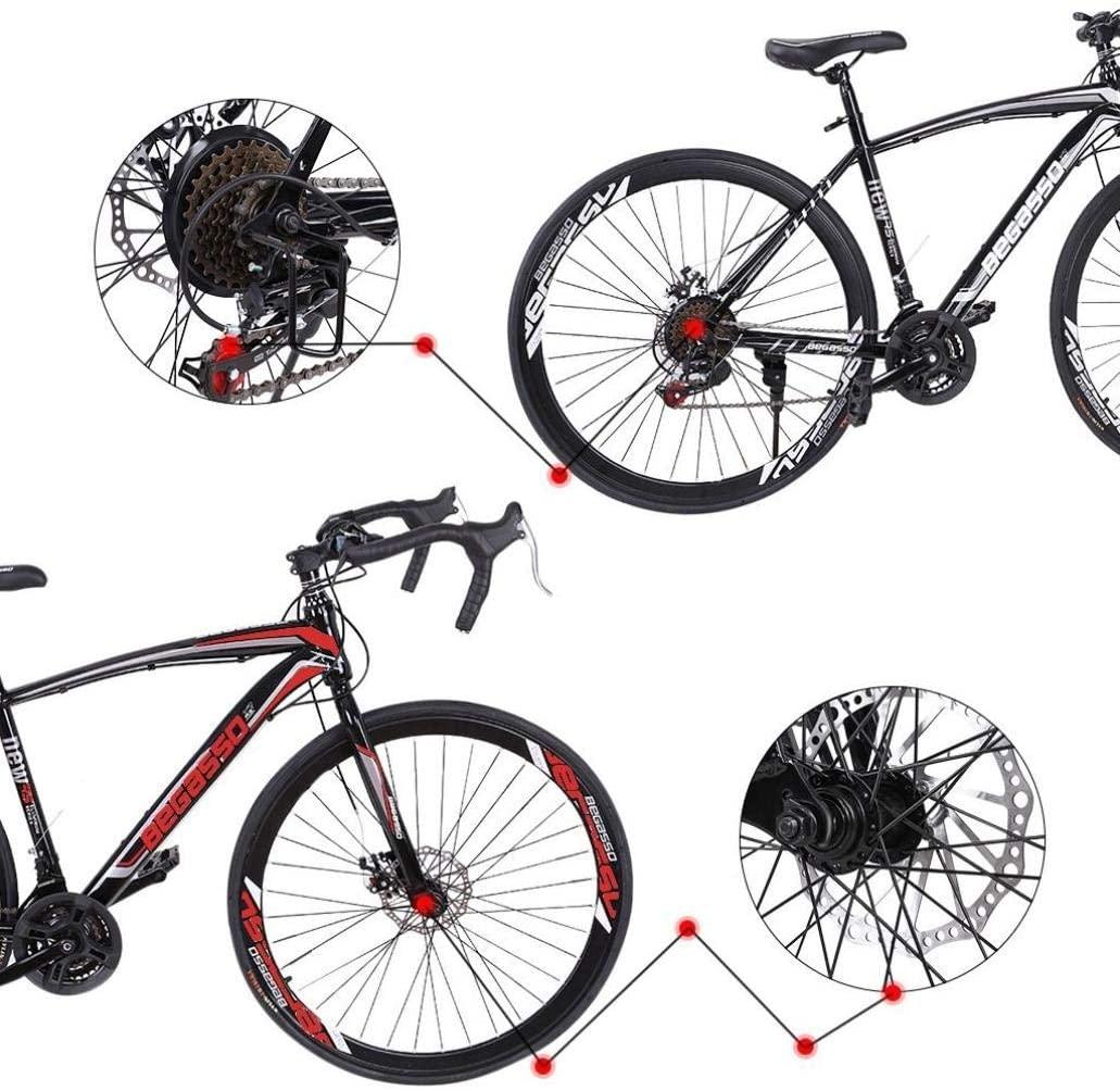 DSVF Mountain/Road Bike Carbon Steel s 21 Speed Youth/Adult Bicycle,Aluminum Full Suspension Road Bike(700C),26in Carbon Steel, Outdoor Fashionable Derailleur Mens/Womens Bikes, Red