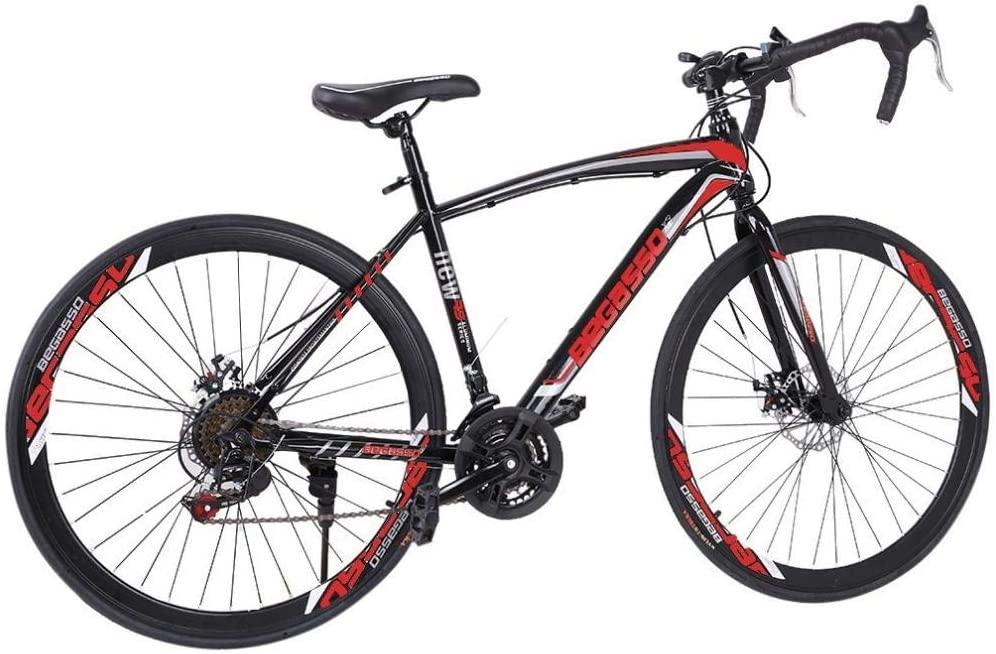 DSVF Mountain/Road Bike Carbon Steel s 21 Speed Youth/Adult Bicycle,Aluminum Full Suspension Road Bike(700C),26in Carbon Steel, Outdoor Fashionable Derailleur Mens/Womens Bikes, Red