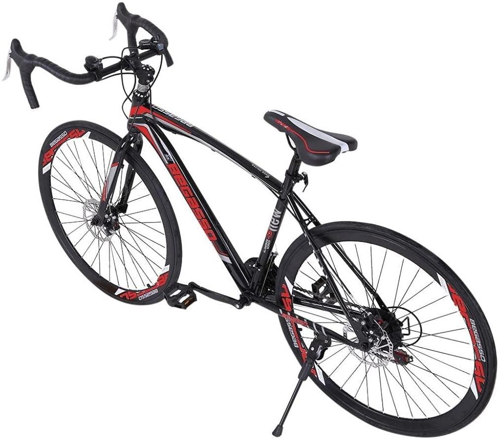 DSVF Mountain/Road Bike Carbon Steel s 21 Speed Youth/Adult Bicycle,Aluminum Full Suspension Road Bike(700C),26in Carbon Steel, Outdoor Fashionable Derailleur Mens/Womens Bikes, Red