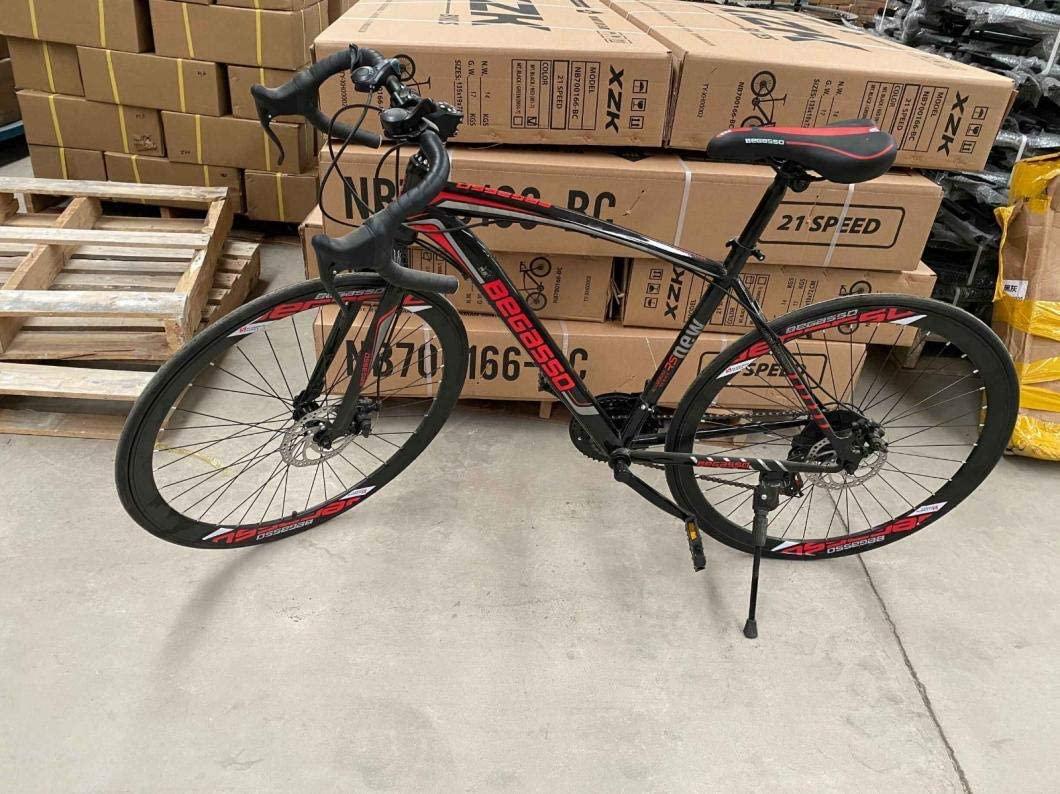 DSVF Mountain/Road Bike Carbon Steel s 21 Speed Youth/Adult Bicycle,Aluminum Full Suspension Road Bike(700C),26in Carbon Steel, Outdoor Fashionable Derailleur Mens/Womens Bikes, Red