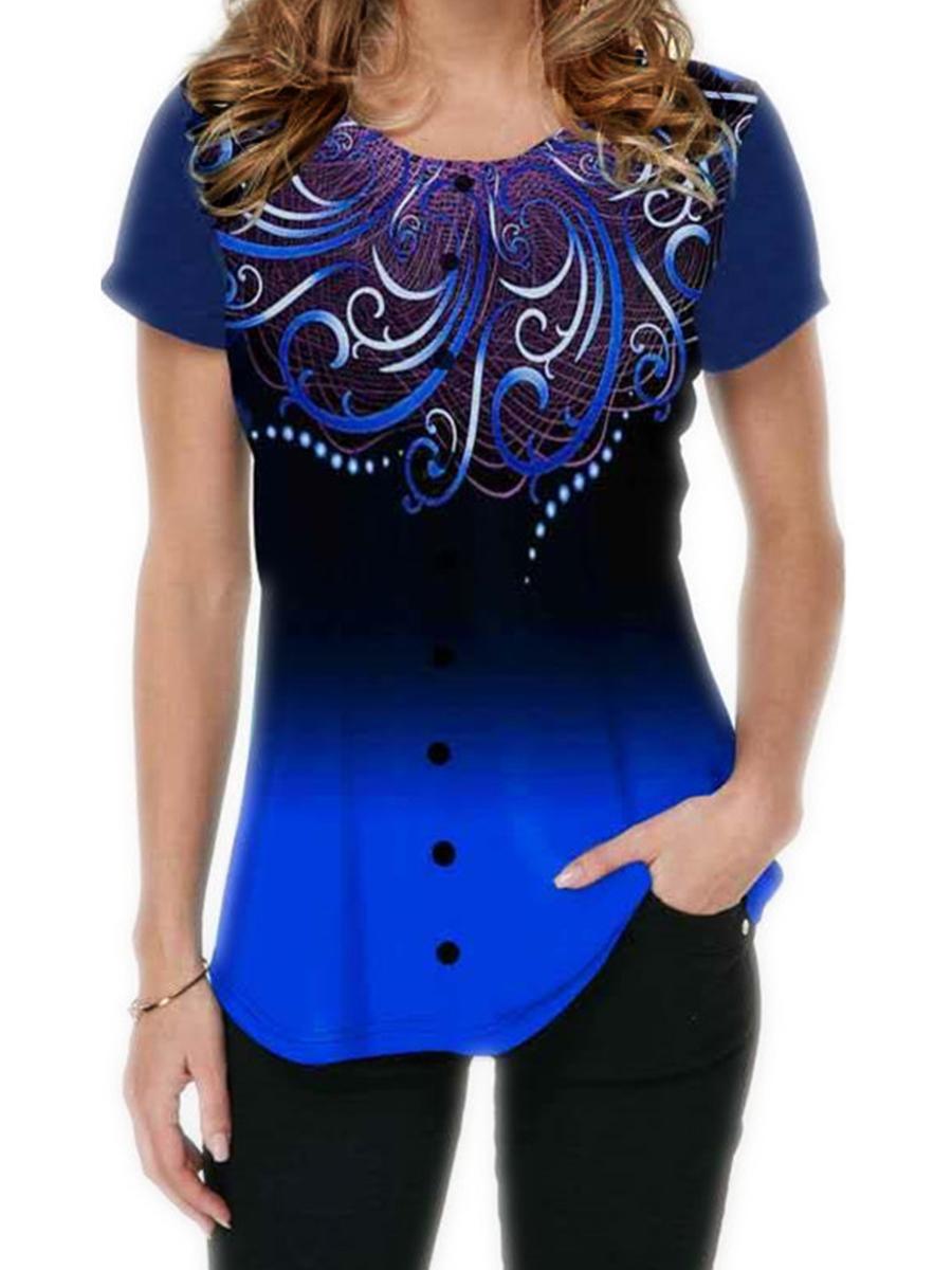 Printed Short Sleeve Casual T-shirt For Women