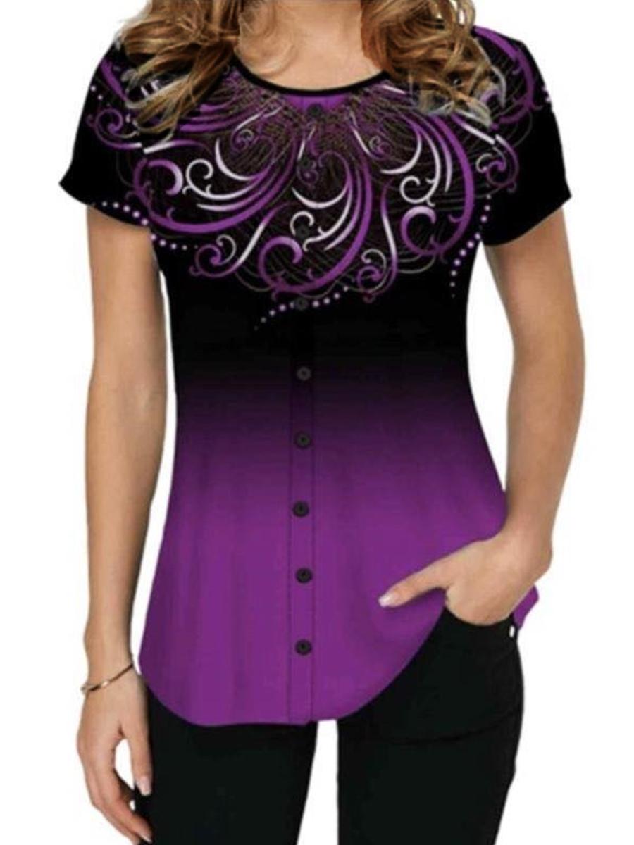 Printed Short Sleeve Casual T-shirt For Women