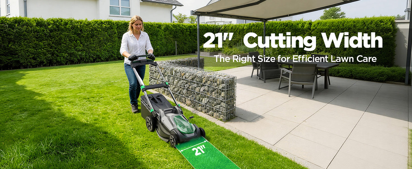 21" Cordless Lawn Mower, 40V Electric Mower with 2×8.0Ah Batteries &amp; Charger, 8-Position Height Adjustment, 60L Grass Bag, 3-in-1 Mulching, Bagging &amp; Rear Discharfor Medium, LarYards