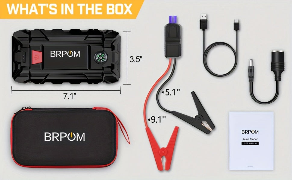Car Jump Starter, 3000A Peak  (Up To 2.64gal Gas Or 2.11gal Diesel Engine, 50 Times) 12V Auto Booster Battery With  Charger Smart Jump Cables