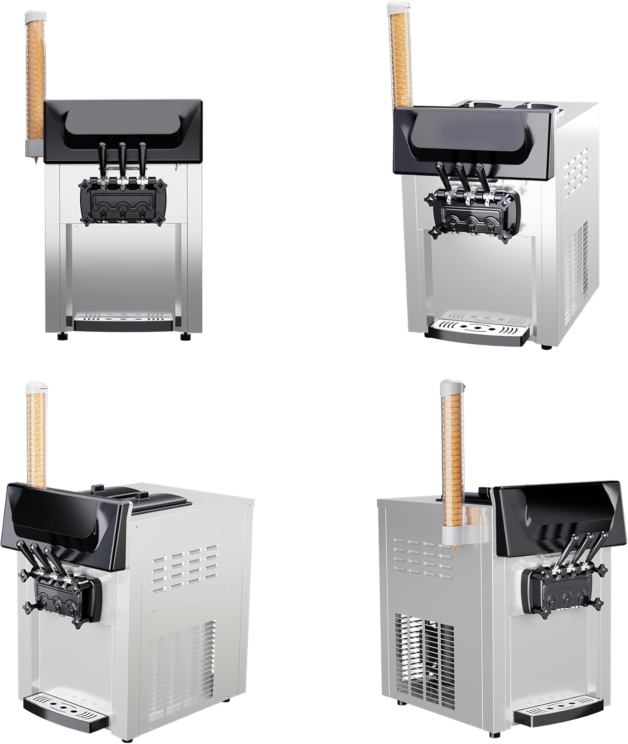 Commercial Soft Serve Ice Cream Machine, 2200W 3 Flavor Soft Serve Maker with LCD Touch Screen, 5.3-7.4 Gal/Hr High Output  Steel Countertop Ice Cream Maker for Restaurants, Snack Bars, Cafes