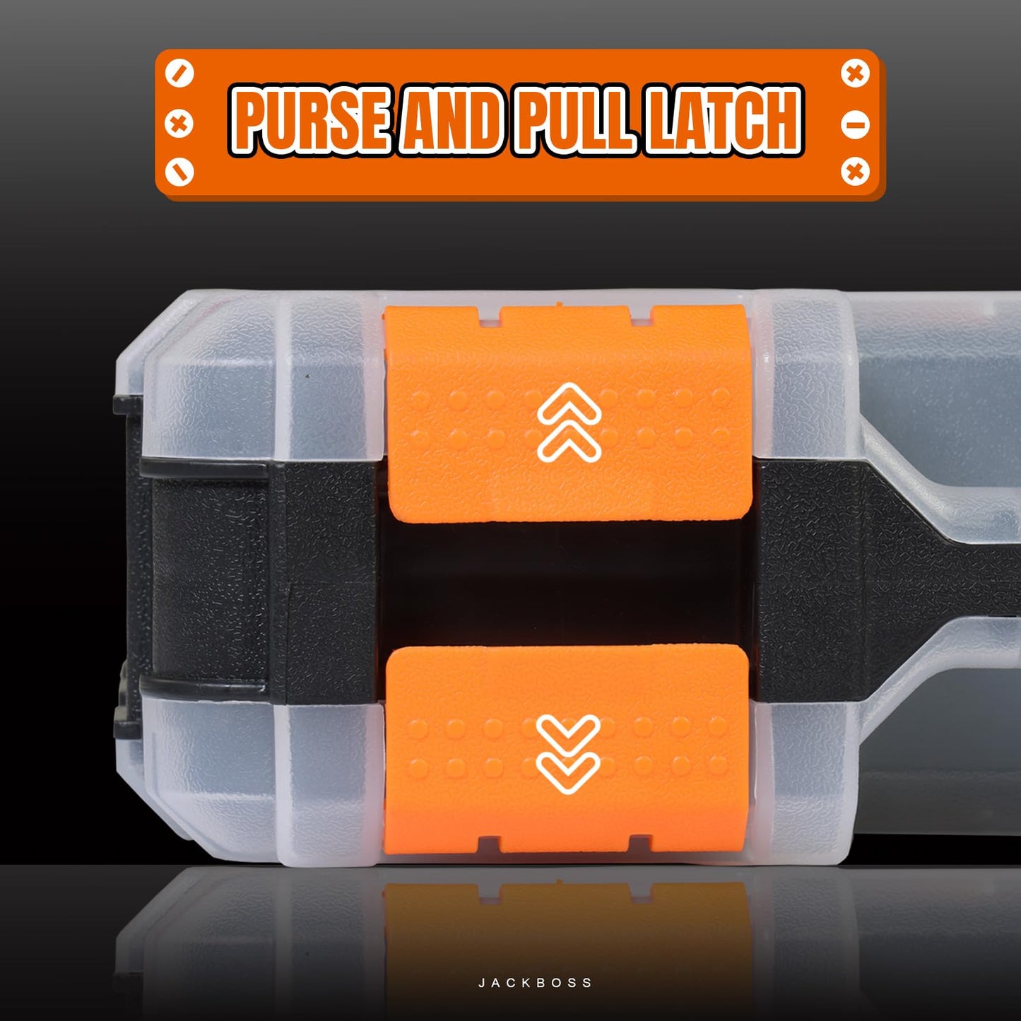 Tool Box with Transparent Lid, Double Side 34-Compartments Organizer Box with Removable Dividers for Hardware, Screws, Bolts, Nails, Beads, Jewelry and Fishing Accessories, Orange, 4 Pack