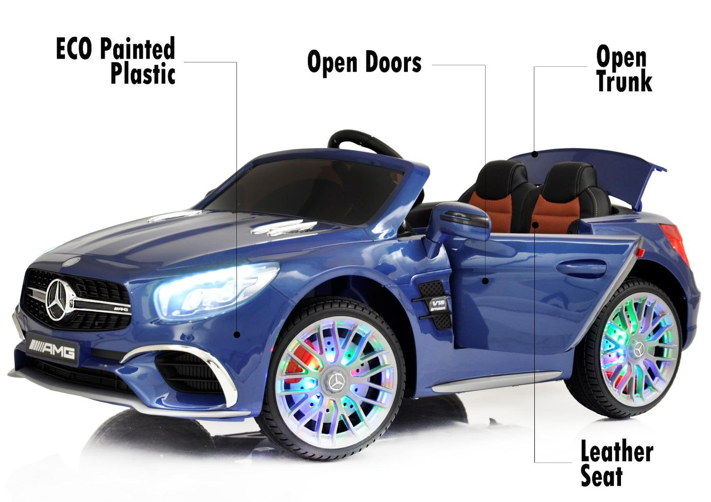 12V Mercedes AMG SL65 Ride on power electric ONE SEATER car For ONE Kid with MP4 Touch Screen Remote Control LED lights MP3 - Blue