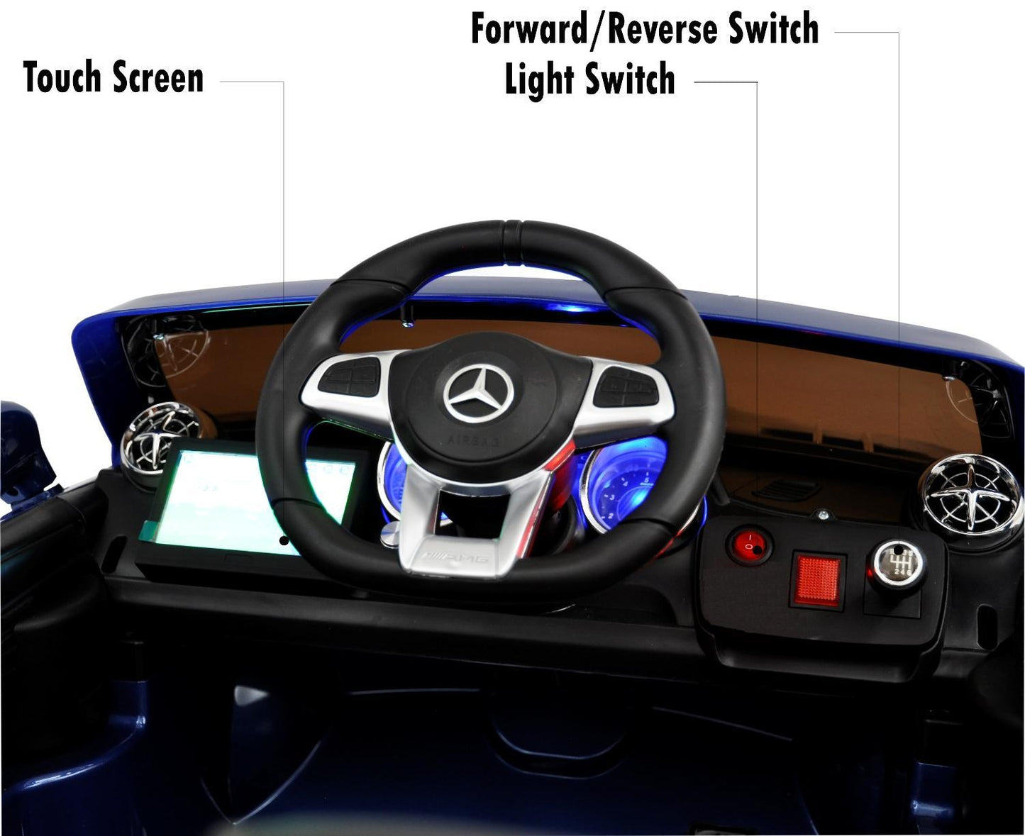 12V Mercedes AMG SL65 Ride on power electric ONE SEATER car For ONE Kid with MP4 Touch Screen Remote Control LED lights MP3 - Blue
