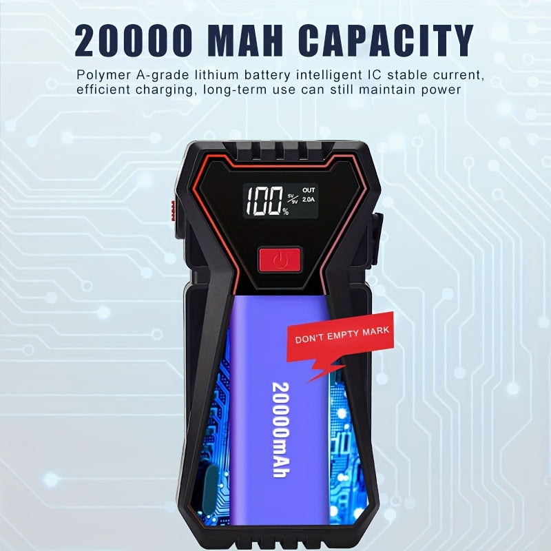 2000A Peak Current Jumper Cables Kit For Car Upto 12V 2.11gal Gas/1.59gal Diesel Engine With USB  Charging And  LED Jump Starter Battery Pack