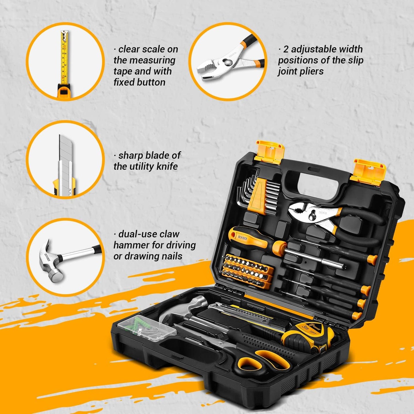 General Household Hand Tool Kit with Plastic Toolbox StoraCase, All Purpose Home Tool Kit Includes Essential Tools for Office ColleRepairs, 50 Piece