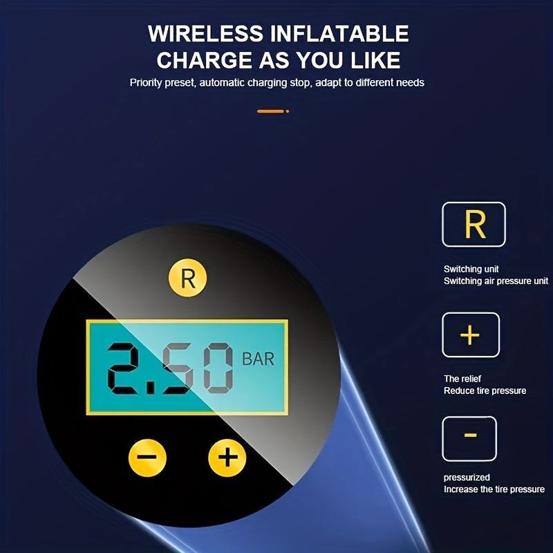 120W Rechargeable Cordless Air Compressor - Portable Wireless Inflatable Pump For Car Tires, Bicycle Balls & More!