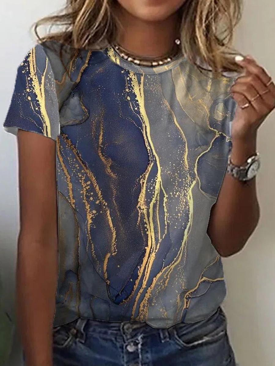 Casual Printed Short Sleeve V-Neck T-Shirt
