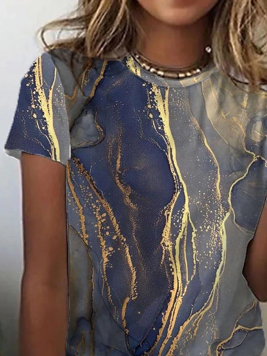 Casual Printed Short Sleeve V-Neck T-Shirt