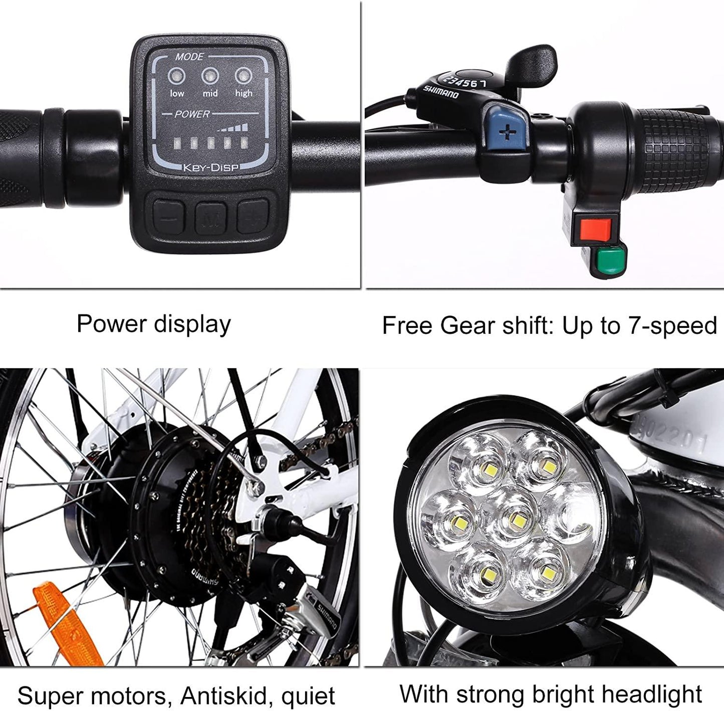 Folding Electric Bike 250W City Commuter Ebike with 7 Speed Gear and Three WorModes Electric Bicycle for Adults and Teenagers
