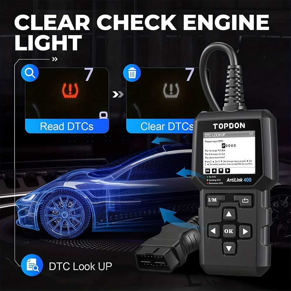 TOPDON OBD2 Scanner, AL400 Check Engine Light, Car Scanner With O2 Sensor/Freeze Frame/I/M Readiness/Smog Check/DTC Lookup, CAN Diagnostic Scanner