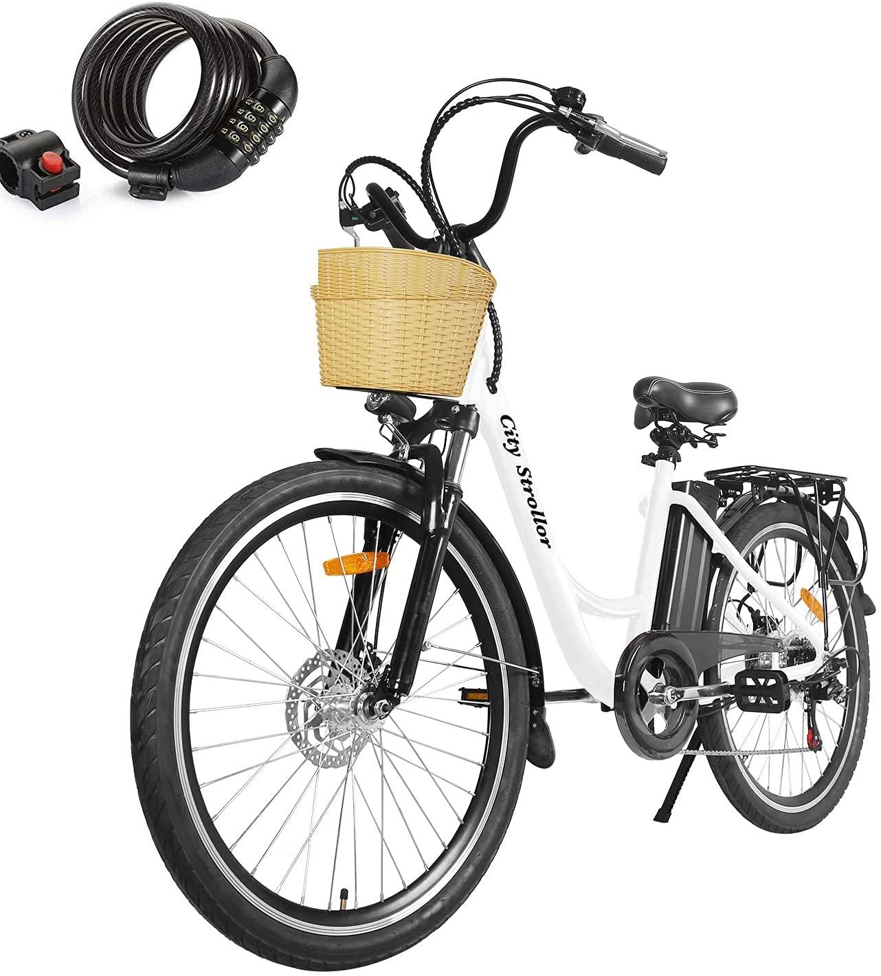 Electric Bike 350W Ebike 26'' Electric Bicycle, 20MPH Adults Electric City Bike with Removable 36v12ah Battery, Professional 6 Speed Gears