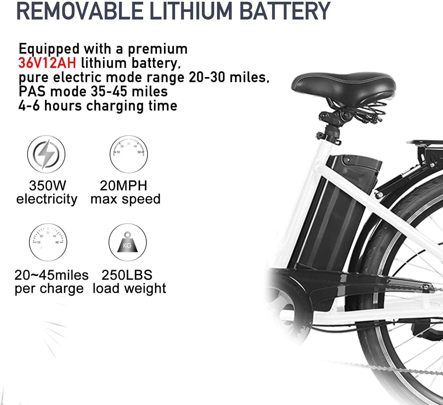 Electric Bike 350W Ebike 26'' Electric Bicycle, 20MPH Adults Electric City Bike with Removable 36v12ah Battery, Professional 6 Speed Gears