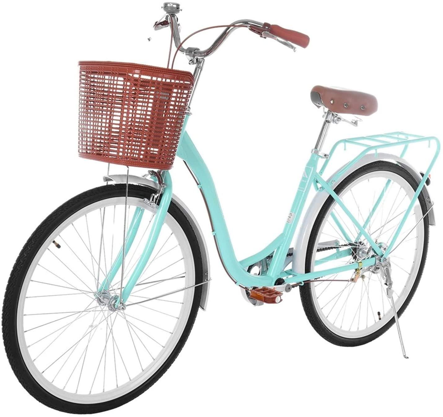 Micozy 26-Inch Womens Bikes Beach Cruiser Bike with Basket Classic Bicycle Retro Bicycle Single Speed Bicycle Commuter Bicycle with Comfortable Seats and Back Seats Fits 5'2''-5'10'' [US in Stock]