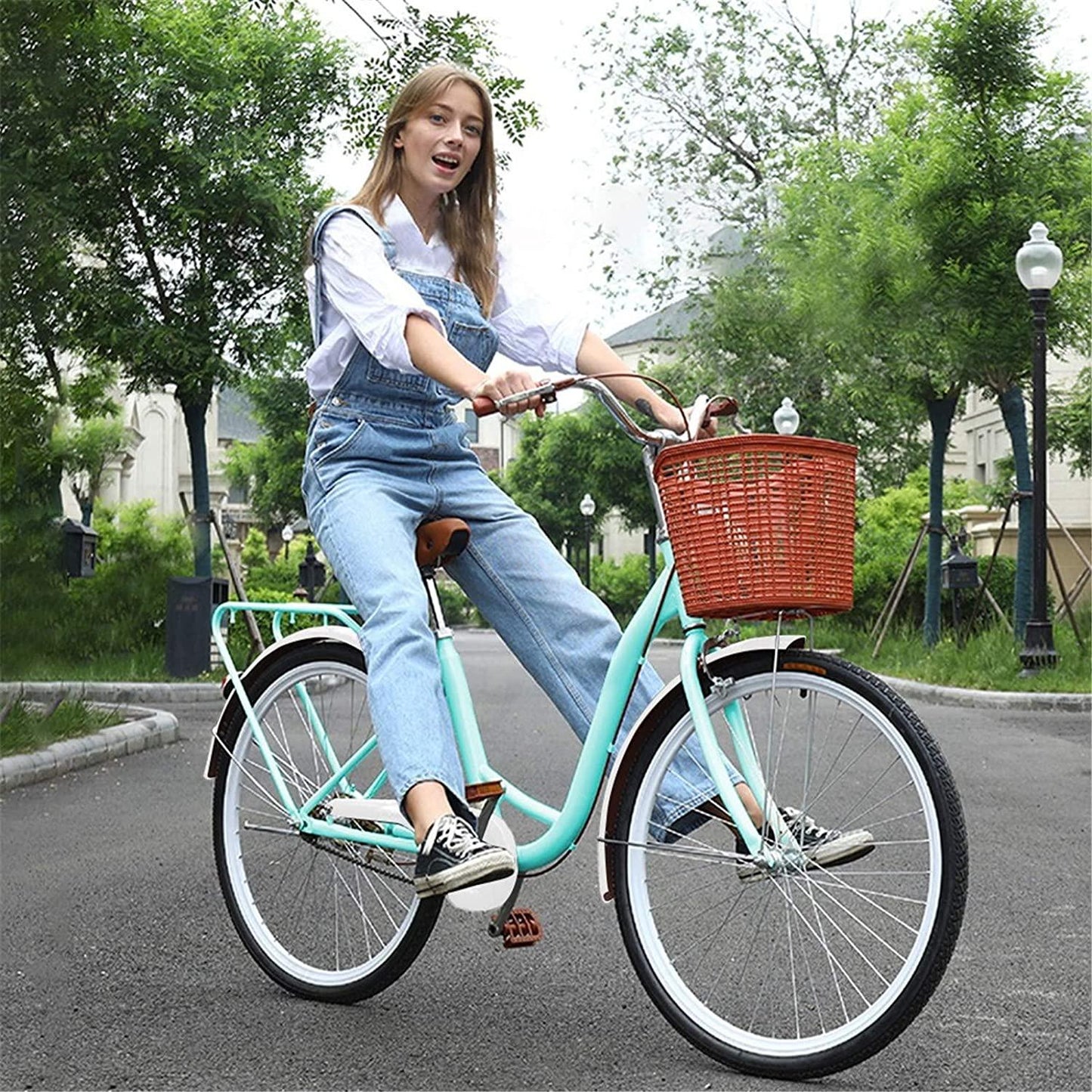 Micozy 26-Inch Womens Bikes Beach Cruiser Bike with Basket Classic Bicycle Retro Bicycle Single Speed Bicycle Commuter Bicycle with Comfortable Seats and Back Seats Fits 5'2''-5'10'' [US in Stock]