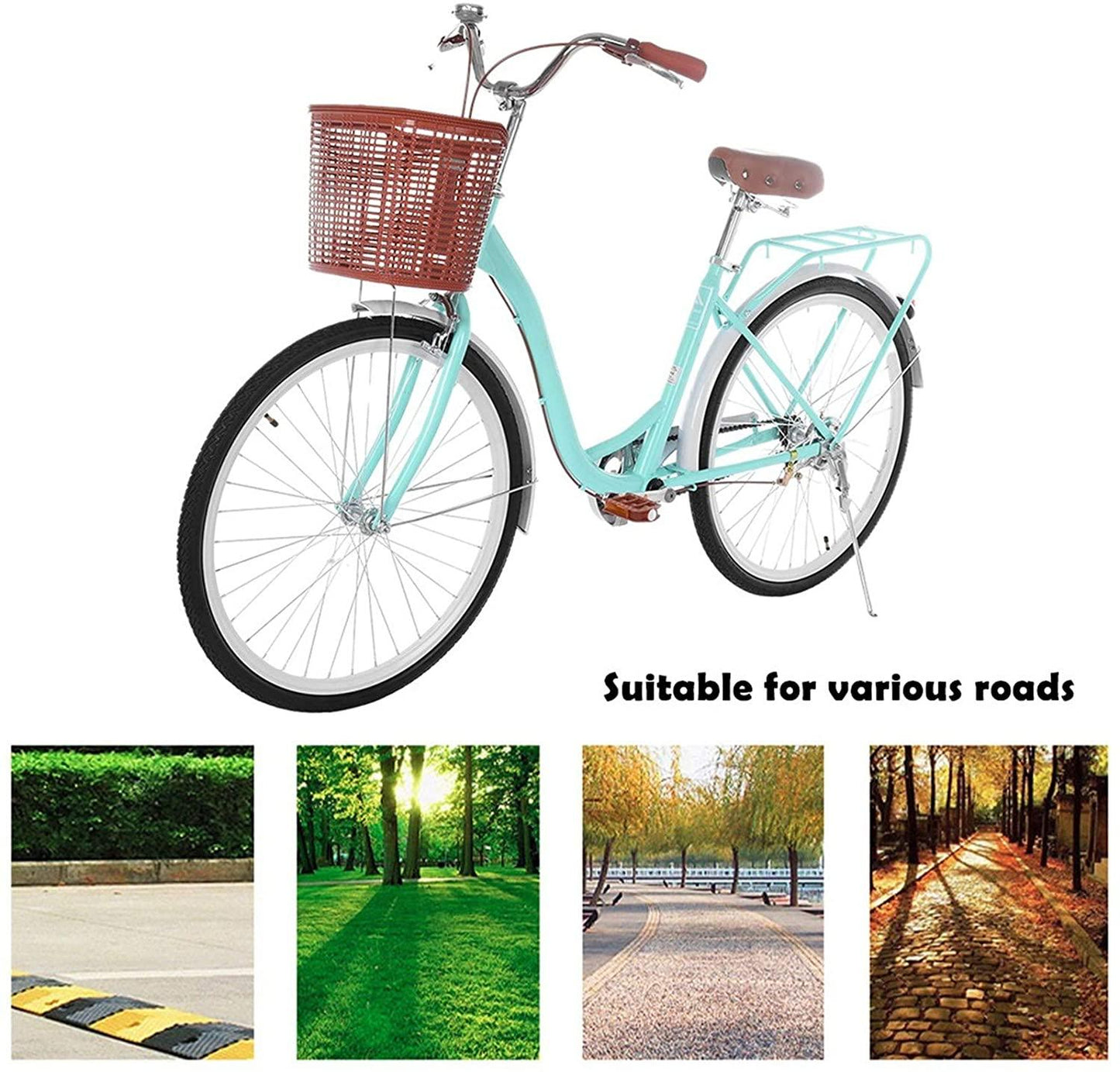Micozy 26-Inch Womens Bikes Beach Cruiser Bike with Basket Classic Bicycle Retro Bicycle Single Speed Bicycle Commuter Bicycle with Comfortable Seats and Back Seats Fits 5'2''-5'10'' [US in Stock]