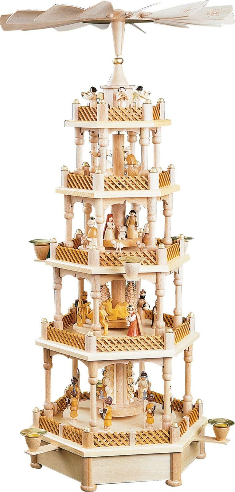 4 Tier Musical Silent Night Nativity Natural German Christmas Pyramid