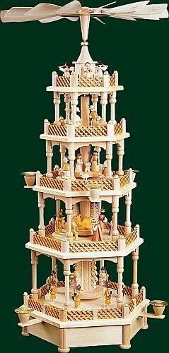 4 Tier Musical Silent Night Nativity Natural German Christmas Pyramid