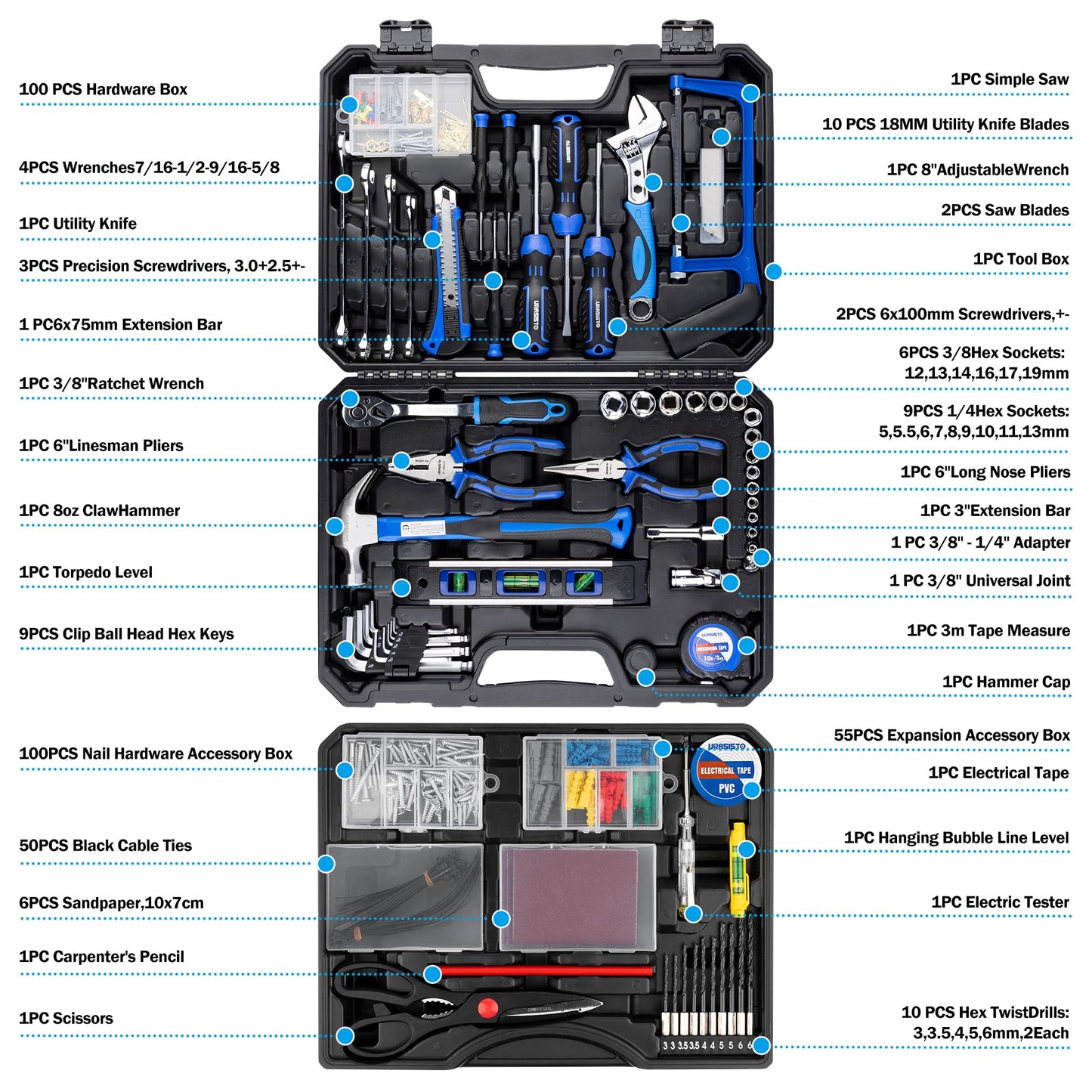 366 Piece Home Repair Tool Kit, Auto Repair Tool Set, General Home Toolbox StoraCase with Drawer, General Household Tool Kit