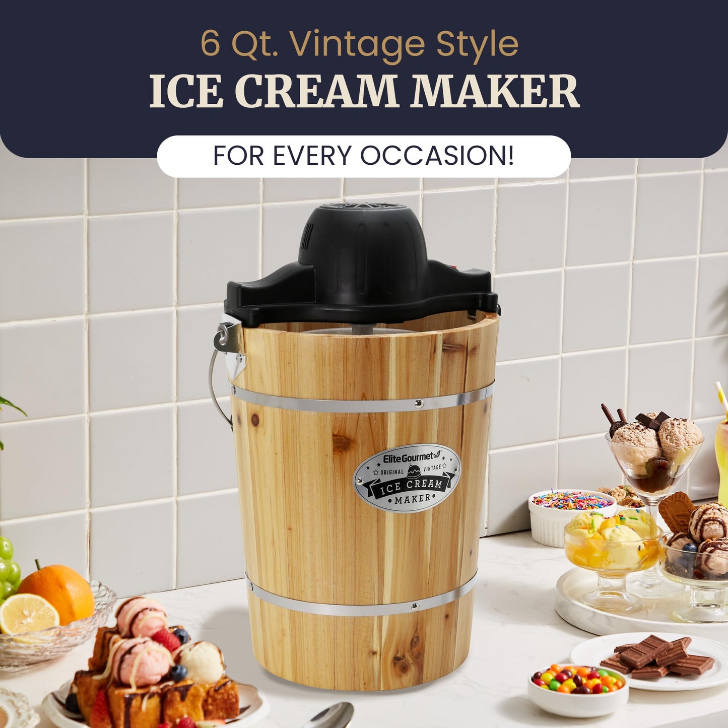 EIM916X Old Fashioned 6 Quart  Bucket Electric Ice Cream Maker Machine Appalachian, Bonus Classic Die-Cast Hand Crank for Churning, Uses Ice and Rock Salt