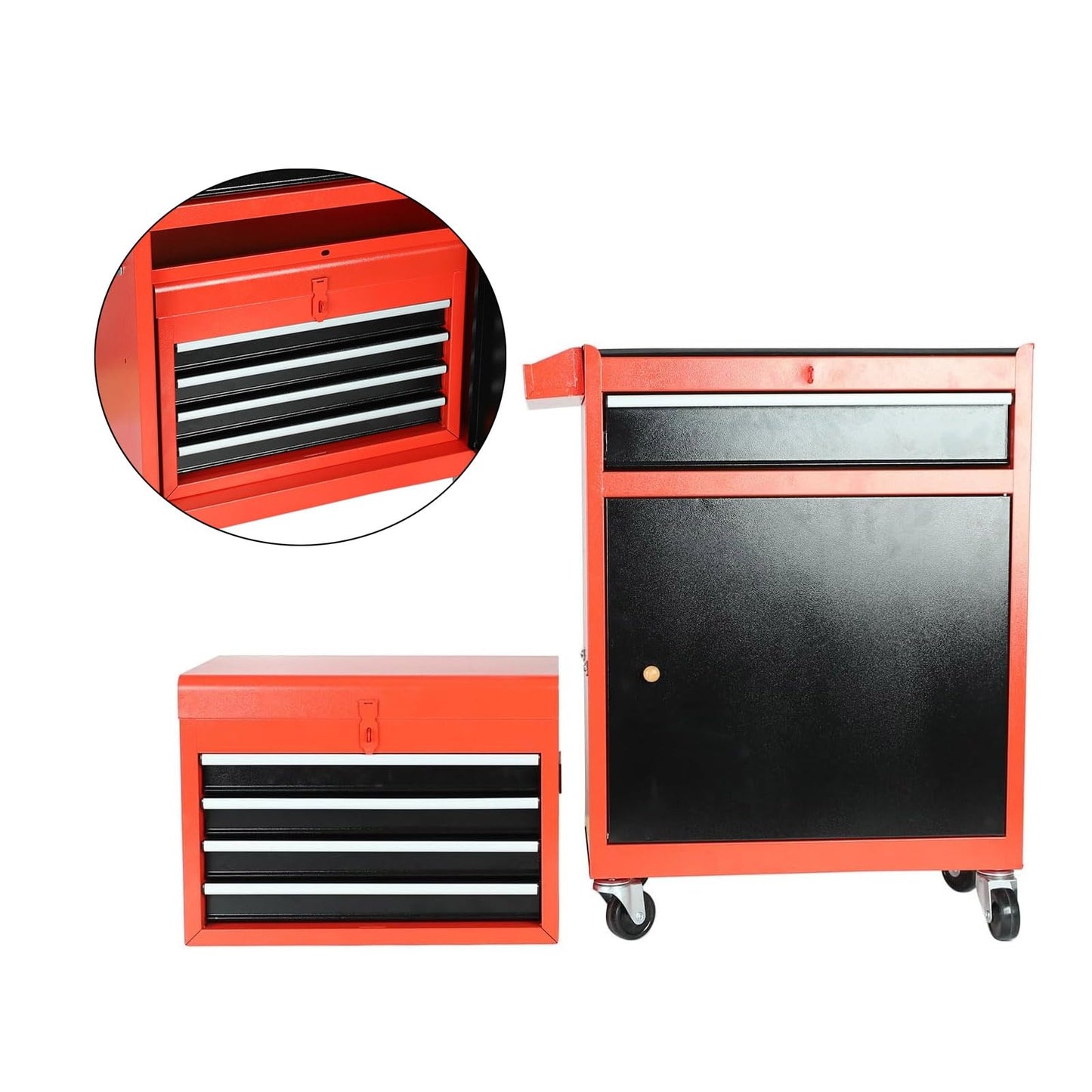 5-Drawer Rolling Tool Chest, 2 in 1 Tool StoraCabinet with Detachable Top, Steel Tool Box with Wheels, Red and Black, Lockable, for GaraWorkshop