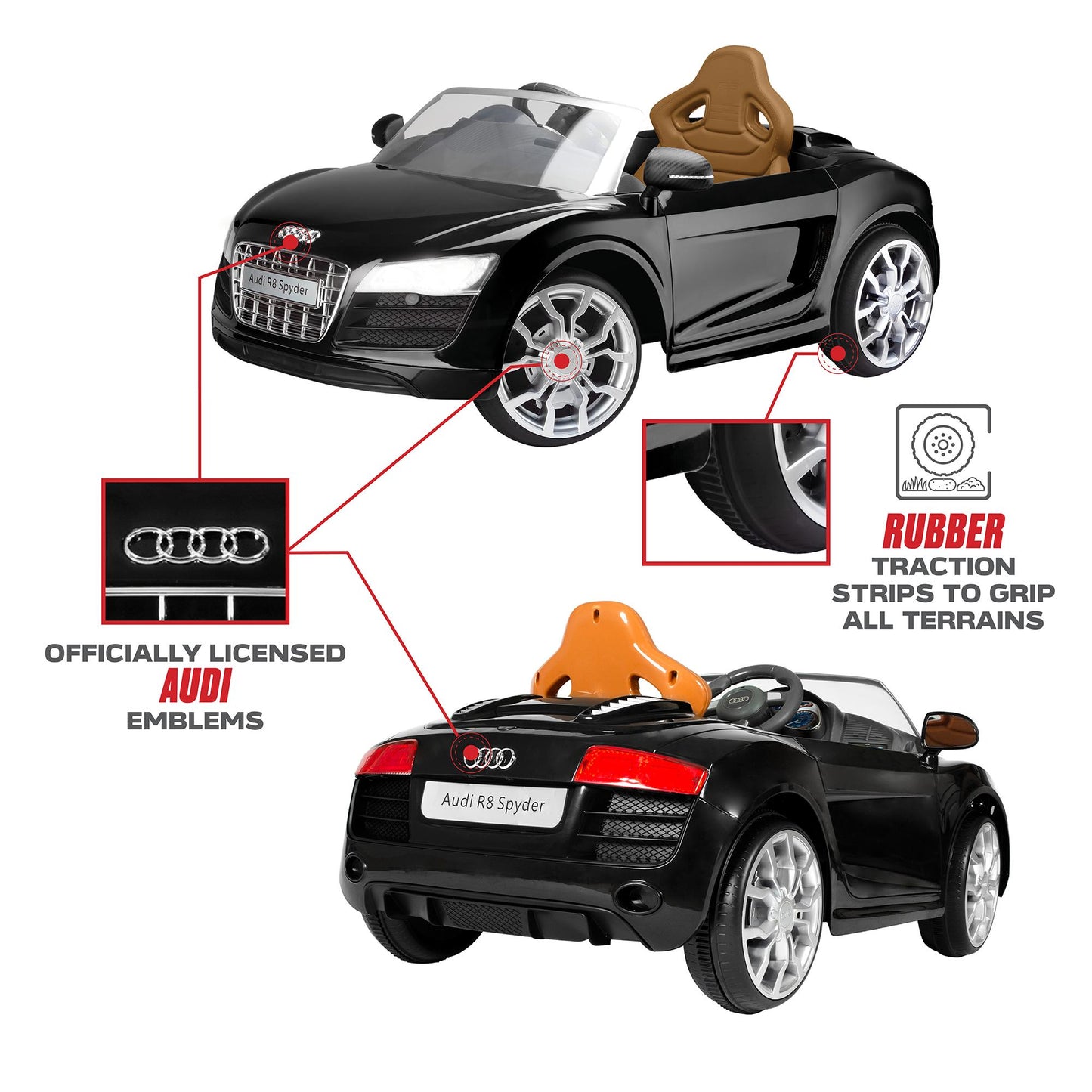 Rollplay Audi R8 Spyder 6 Volt Battery-Powered Ride-On Vehicle, Black