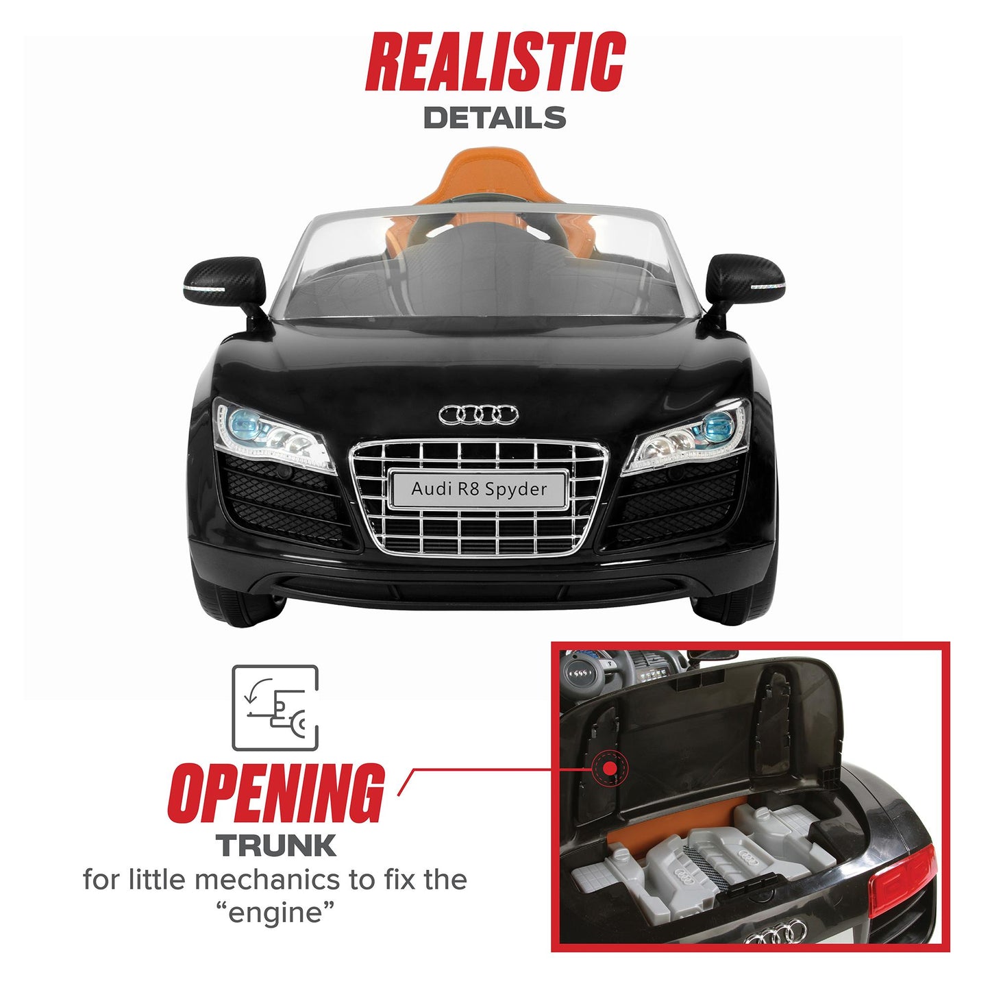 Rollplay Audi R8 Spyder 6 Volt Battery-Powered Ride-On Vehicle, Black