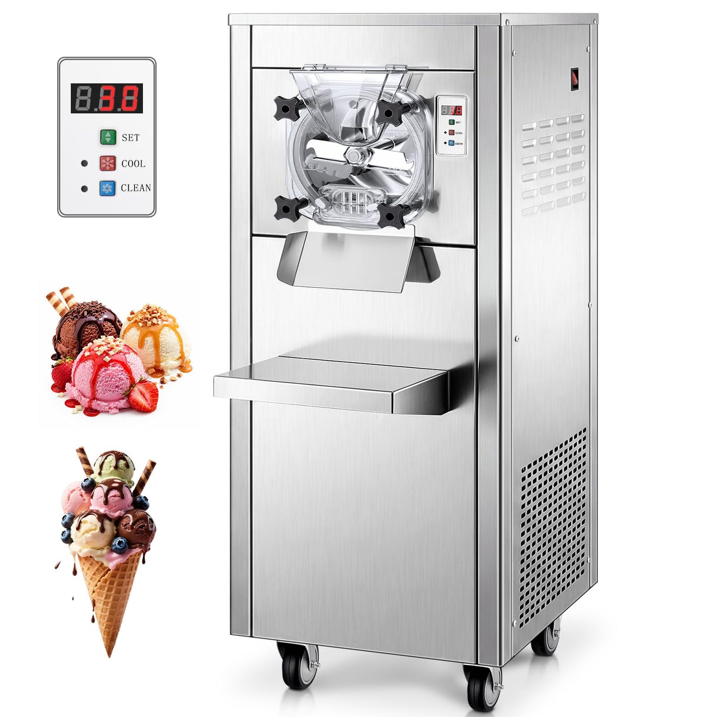 Commercial Ice Cream Machine 2000W, 20-28 L/H Yield Gelato Hard Serve Ice Cream Maker with 7L  Steel Cylinder,LED Panel, Timer, Auto Clean for Restaurants Snack cafes