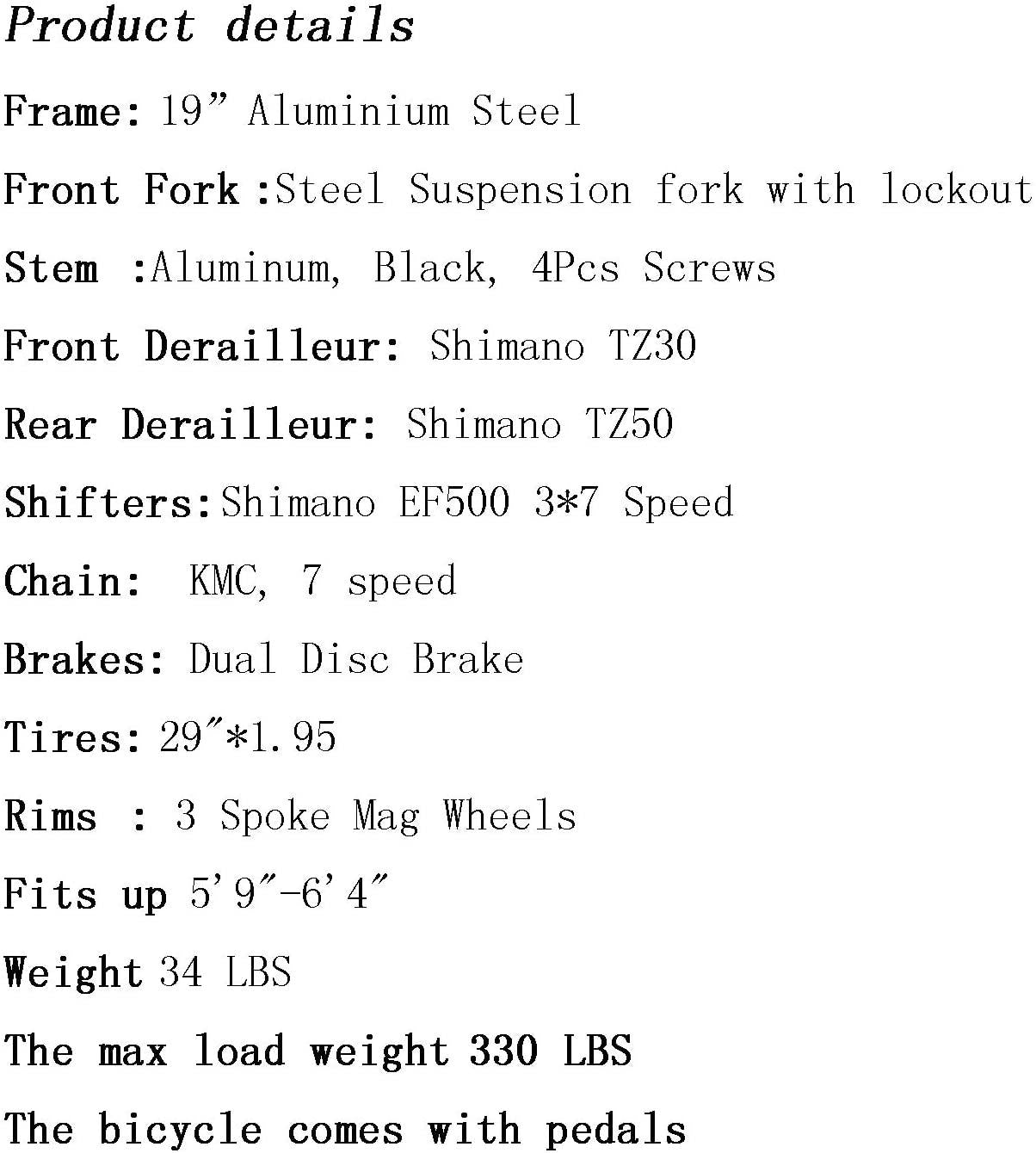 29” /27.5" Mountain Bike Lightweight Aluminum Frame Front Suspension Daul Disc Brakes 21 Speed Mens Bicycle 29er